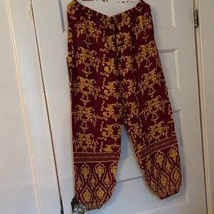 Boho Maroon & Mustard Printed Harem Pants